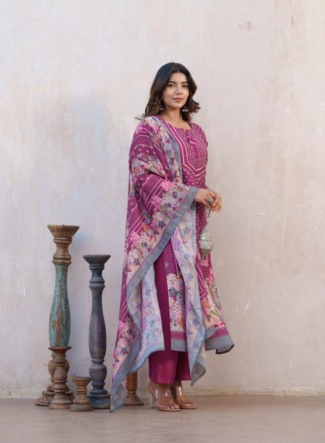 دي دبليو طقم كورتا مستقيمة بطبعة زهور مع بنطال ودوباتا للنساء - Image 1